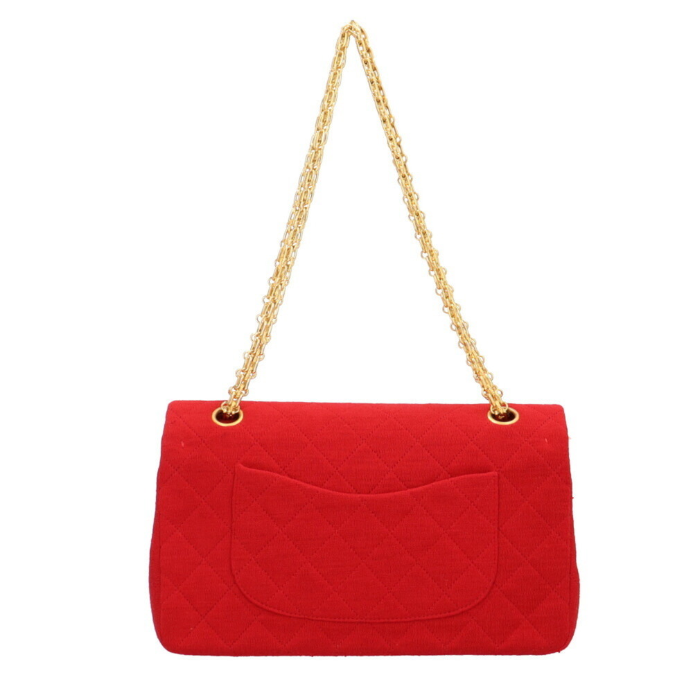 CHANEL W Flap Matelasse Shoulder Bag Cotton Red Women's - Picture 3 of 9